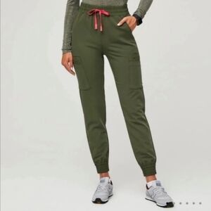 COPY - FIGS Dark Olive Zamora Scrub Pants Small with scrunchy waist band.
